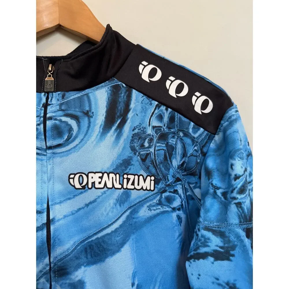 PEARL IZUMI Men’s Cycling windbreaker jacket lightweight blue printed full zip